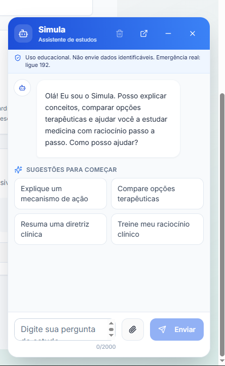 Assistente de estudos Simula explicando temas médicos e sugerindo formas de estudo